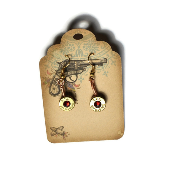 Red Crystal Bullet Head Earrings - Picture 2 of 2